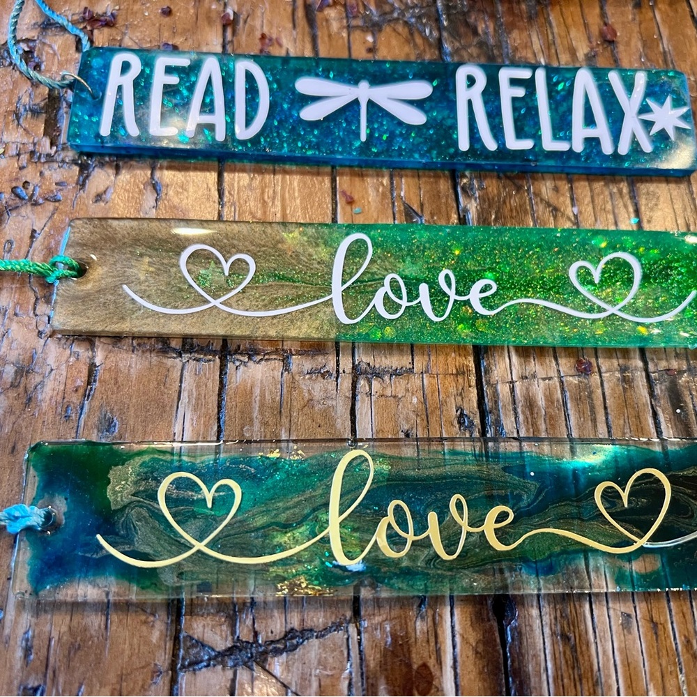 Hand Crafted Green and Gold Bookmarks